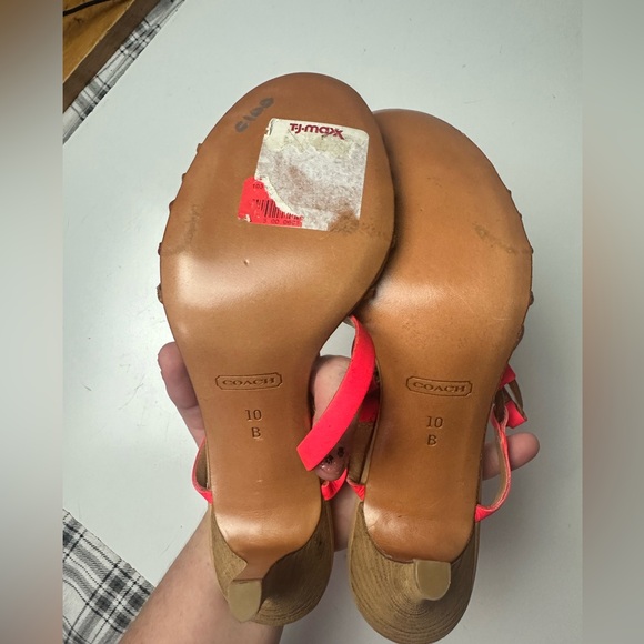 ‼️CLEARANCE!!! Couch Tan Strappy Neon Orange Strap Lana Leather Skinny Heel 10‼️ - Picture 12 of 16